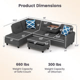 Costway 98" Sectional Sofa Couch w/ Movable Storage Ottoman Linen Fabric 95992453 New