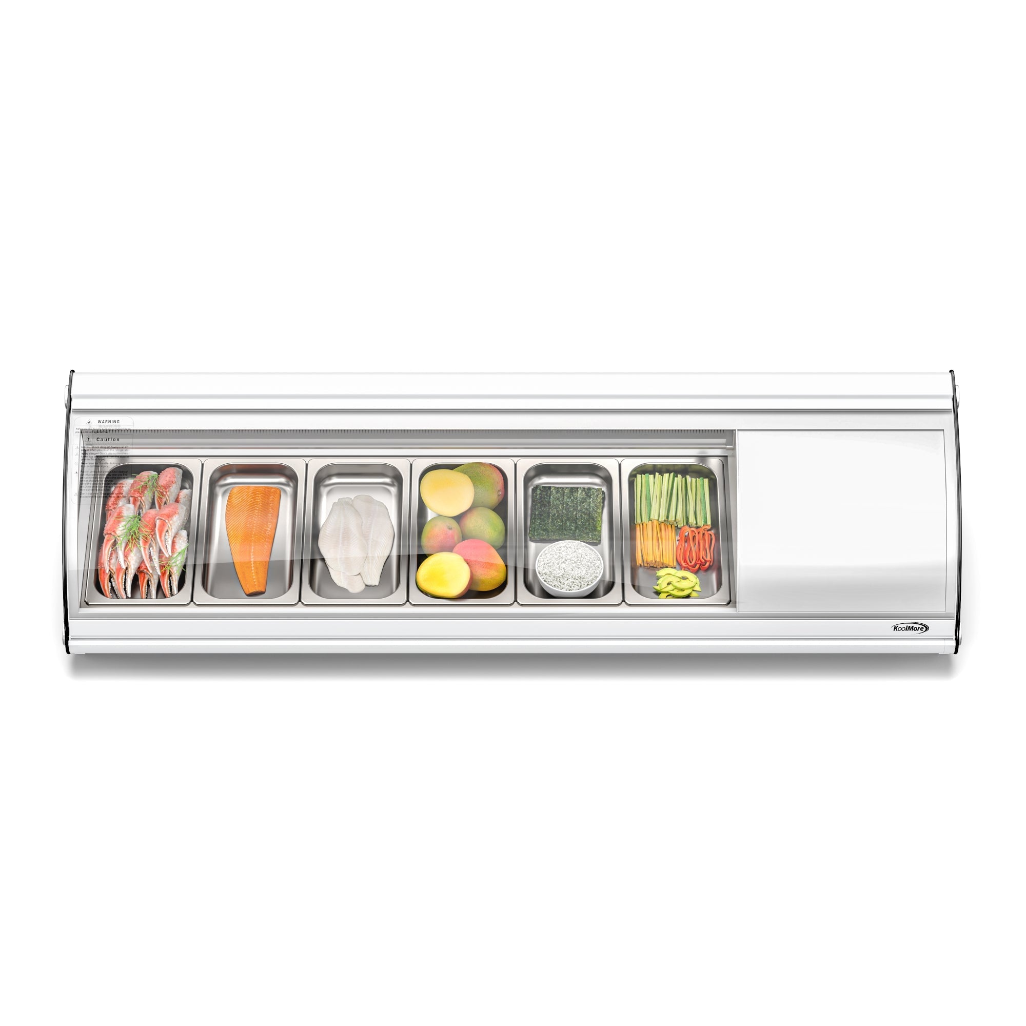 60 in. Glass Sushi Countertop Display Refrigerator with 6 Stainless Steel Trays in White