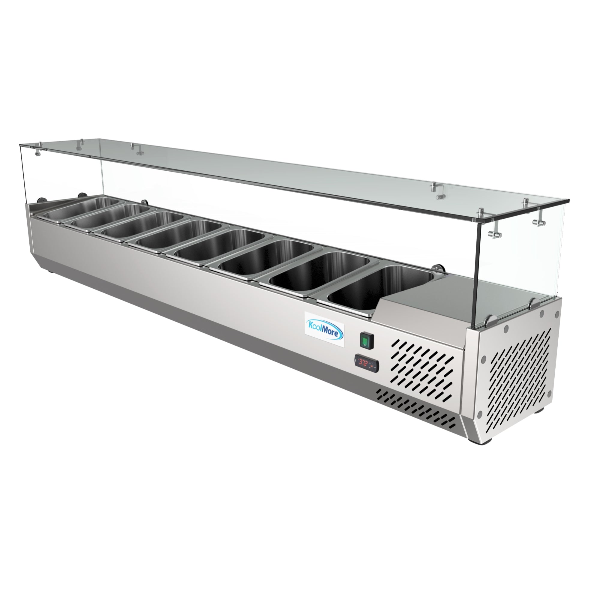 71 in. Eight Pan Refrigerated Countertop Condiment Prep Station