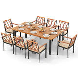 Costway 9-Piece Patio Dining Set Acacia Wood Table w/ Umbrella Hole Wide Chairs 51384697 New