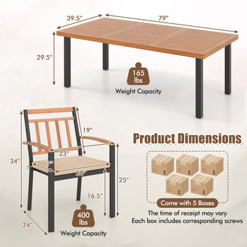 Costway 9-Pc Patio Dining Set Acacia Wood Table Umbrella Hole 24" Wide Chairs 46587319 New