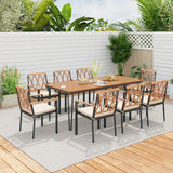 Costway 9-Piece Patio Dining Set Acacia Wood Table w/ Umbrella Hole 22.5" Wide Chairs 51832794 New