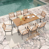 Costway 9-Piece Patio Dining Set Acacia Wood Table w/ Umbrella Hole 22.5" Wide Chairs 51832794 New