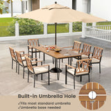 Costway 9-Piece Patio Dining Set Acacia Wood Table w/ Umbrella Hole 22.5" Wide Chairs 51832794 New