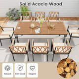 Costway 9-Piece Patio Dining Set Acacia Wood Table w/ Umbrella Hole 22.5" Wide Chairs 51832794 New