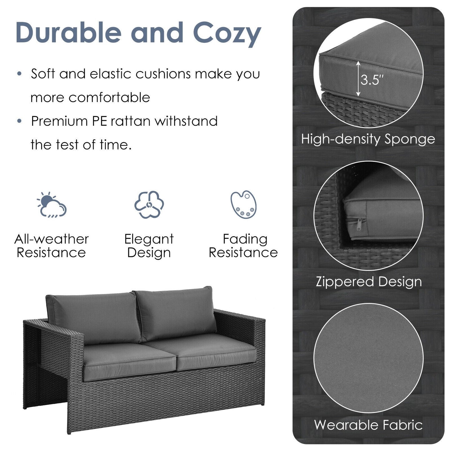 Costway 6-Piece Patio Rattan Sofa Furniture Set Glass Table Cushioned Gray 24567109 New