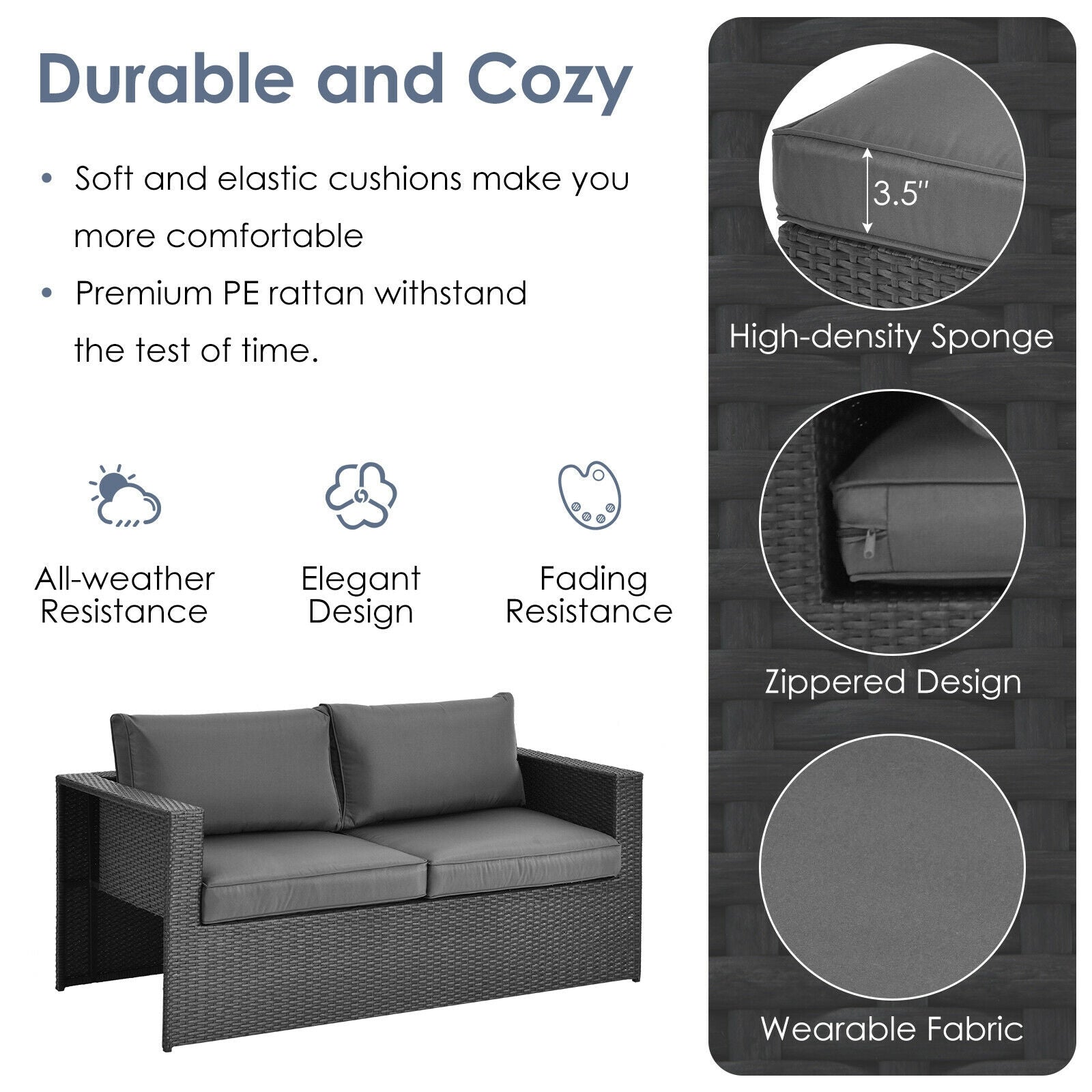Costway 6-Piece Patio Rattan Sofa Furniture Set Glass Table Cushioned Gray 24567109 New
