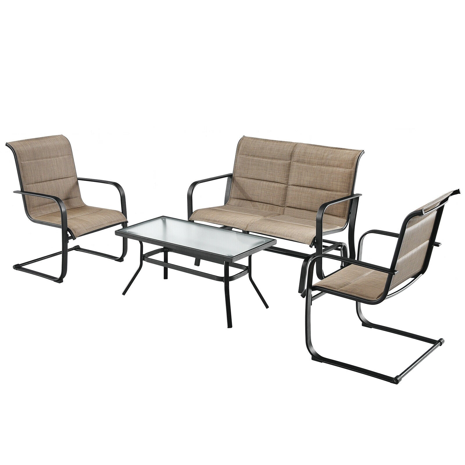 Costway 4-Piece Outdoor Patio Furniture Set Padded Glider Loveseat Coffee Table Brown 16735904 New