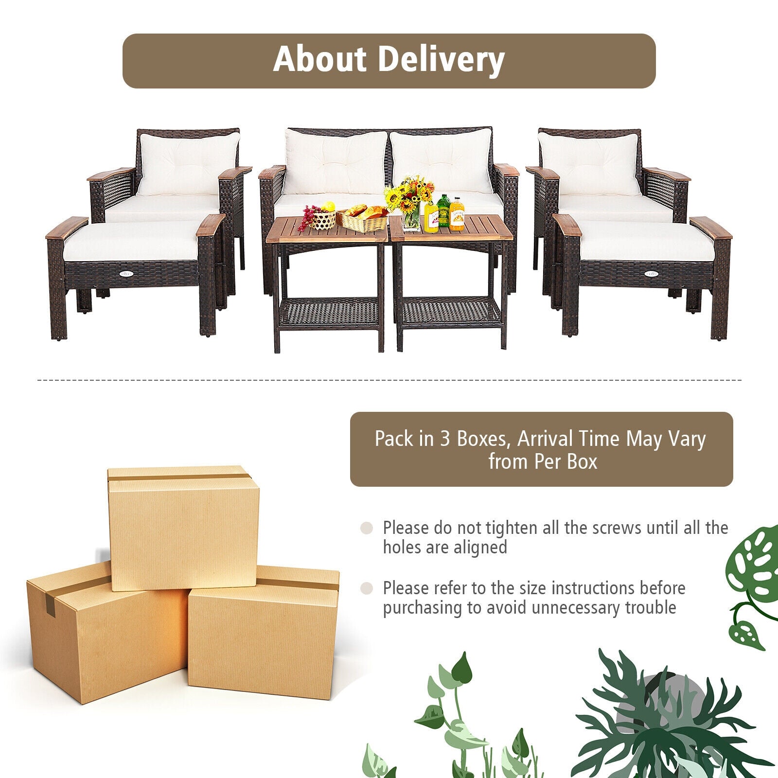 Costway 7-Pc Patio Rattan Cushioned Conversation Set 02931568 New