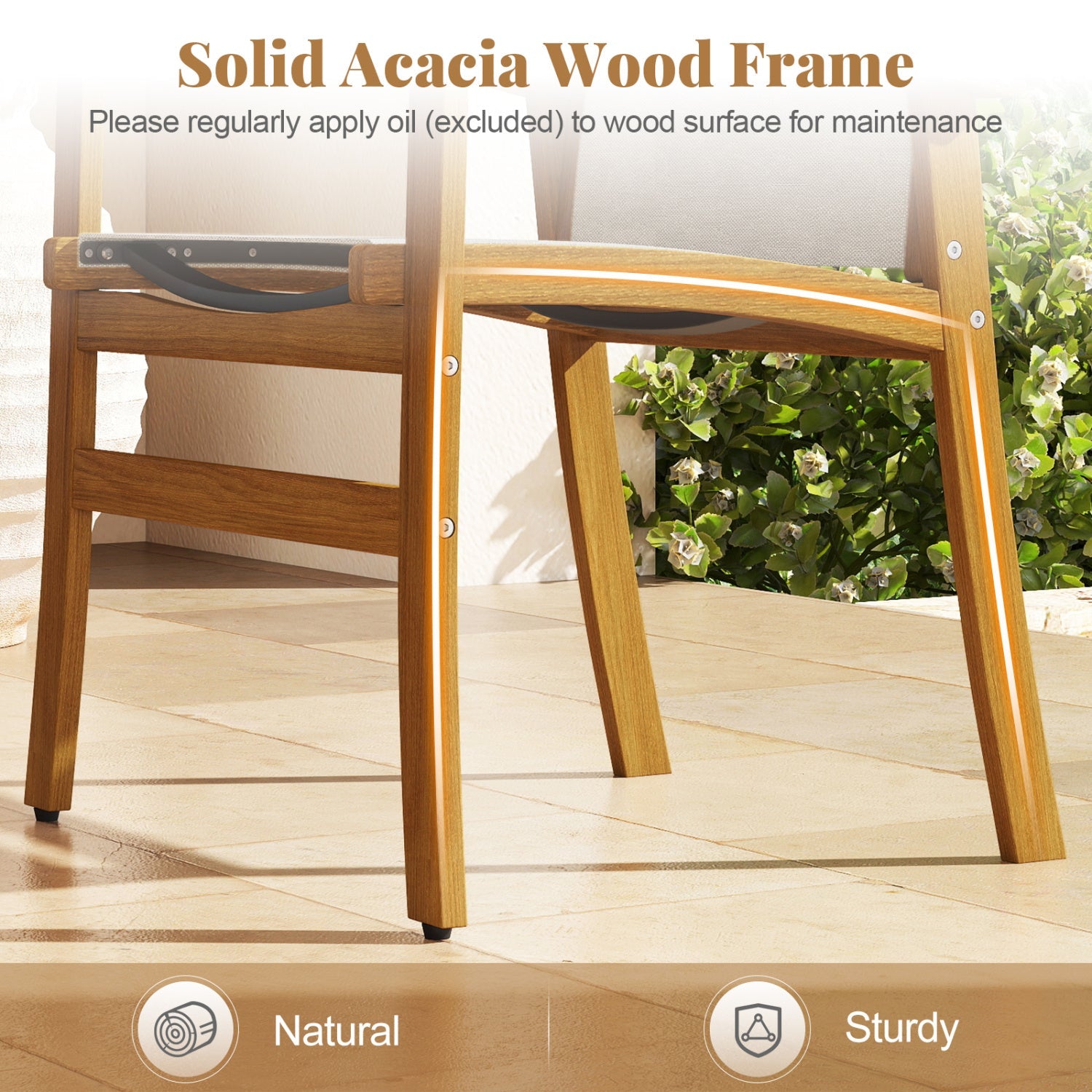 Costway 9-Piece Acacia Wood Outdoor Patio Dining Set 80" Rectangular Table Fabric Armchairs 89230143 New