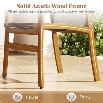 Costway 9-Piece Acacia Wood Outdoor Patio Dining Set 80" Rectangular Table Fabric Armchairs 89230143 New