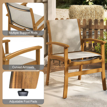 Costway 9-Piece Acacia Wood Outdoor Patio Dining Set 80" Rectangular Table Fabric Armchairs 89230143 New