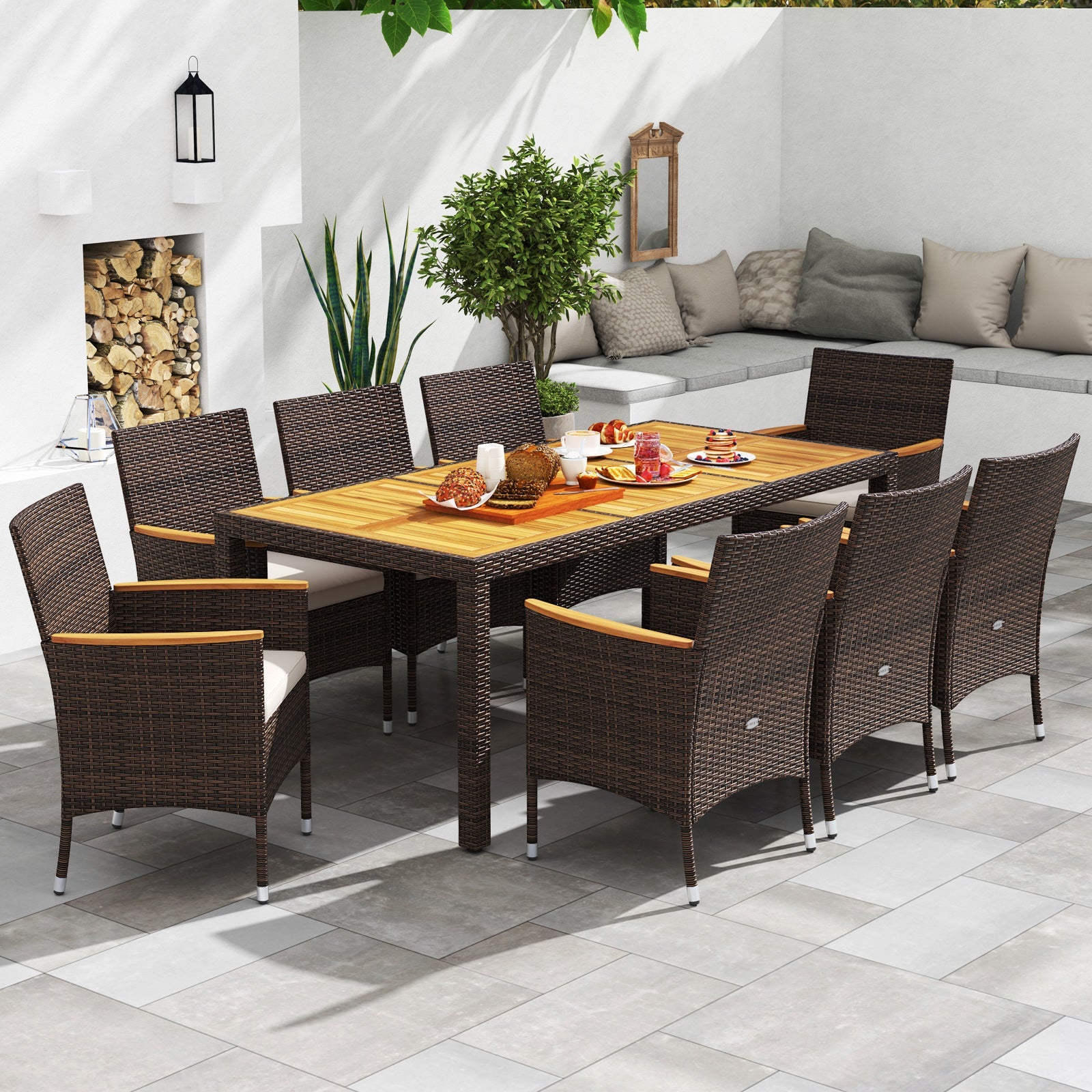 Costway 9-Piece Outdoor Patio Dining Set Acacia Wood Table Top 961783452 New