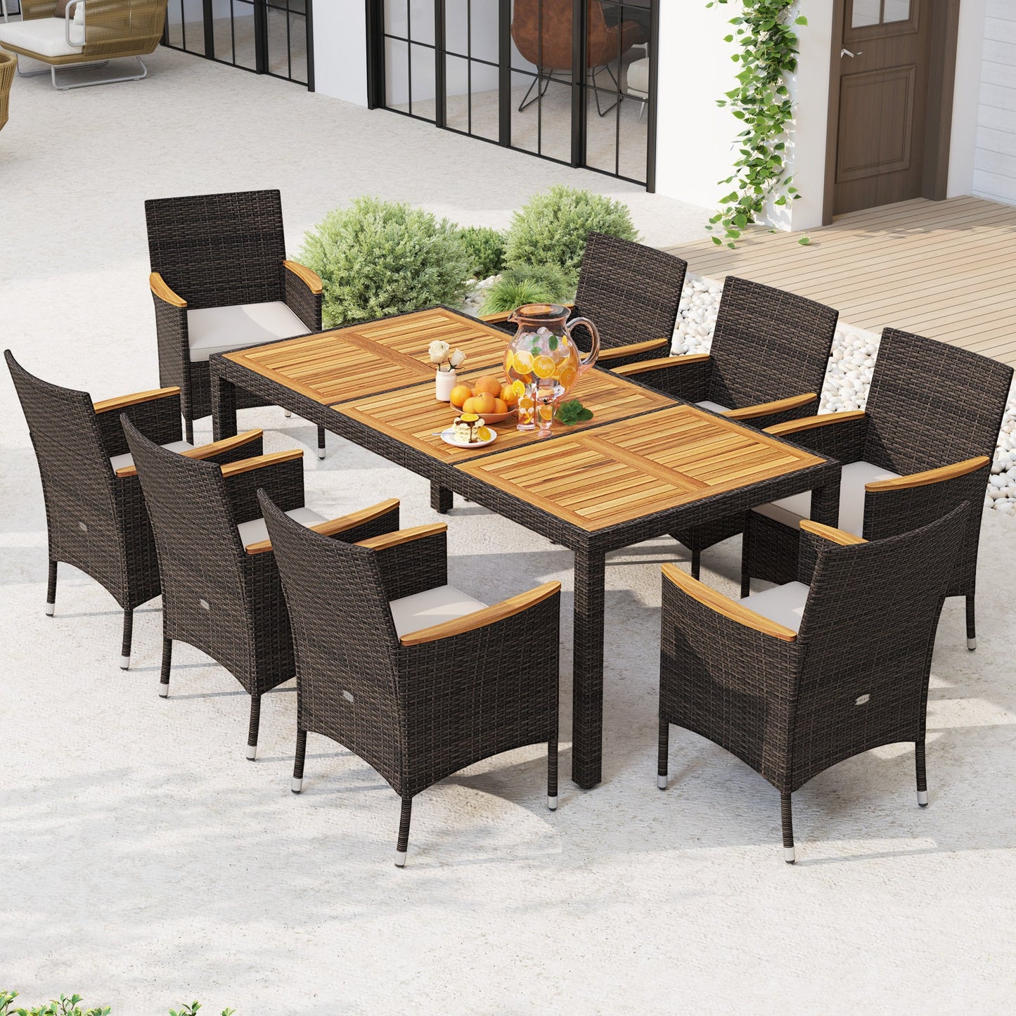 Costway 9-Piece Outdoor Patio Dining Set Acacia Wood Table Top 961783452 New
