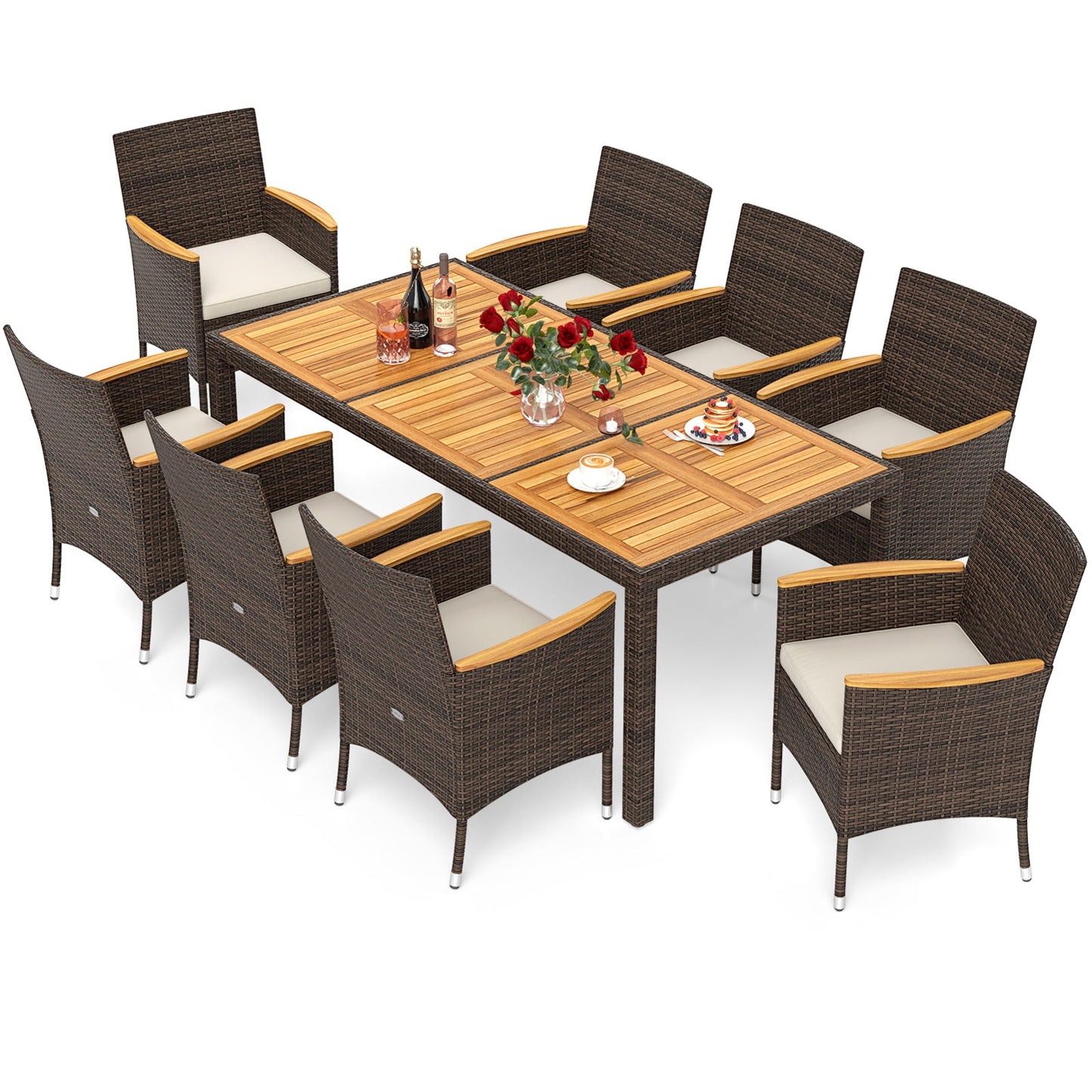 Costway 9-Piece Outdoor Patio Dining Set Acacia Wood Table Top 961783452 New