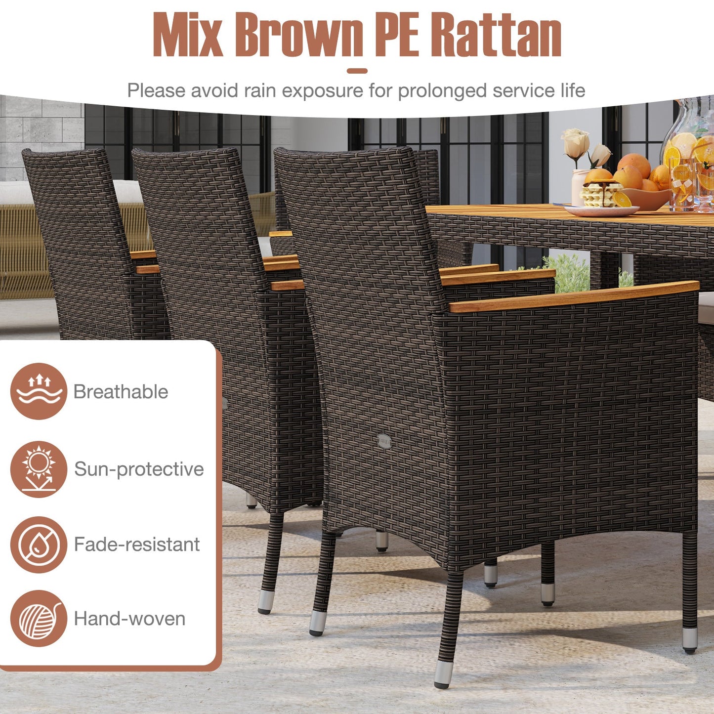 Costway 9-Piece Outdoor Patio Dining Set Acacia Wood Table Top 961783452 New