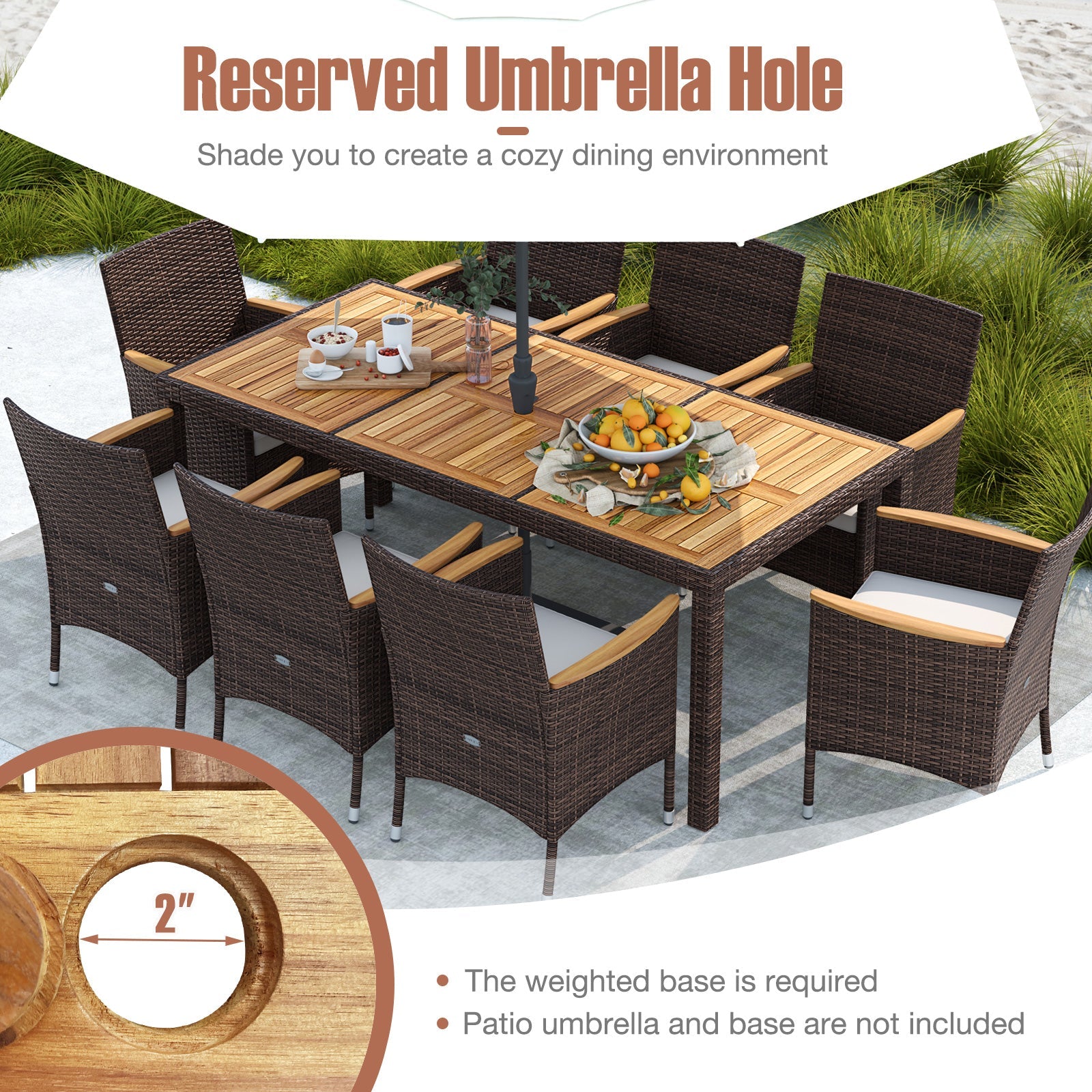 Costway 9-Piece Outdoor Patio Dining Set Acacia Wood Table Top 961783452 New