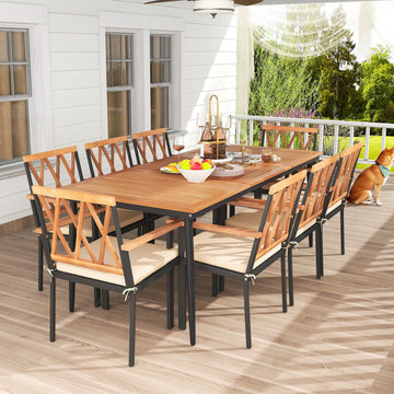 Costway 9-Piece Patio Dining Set w/ 1.9" Umbrella Hole & Seat Cushions 51368247 New