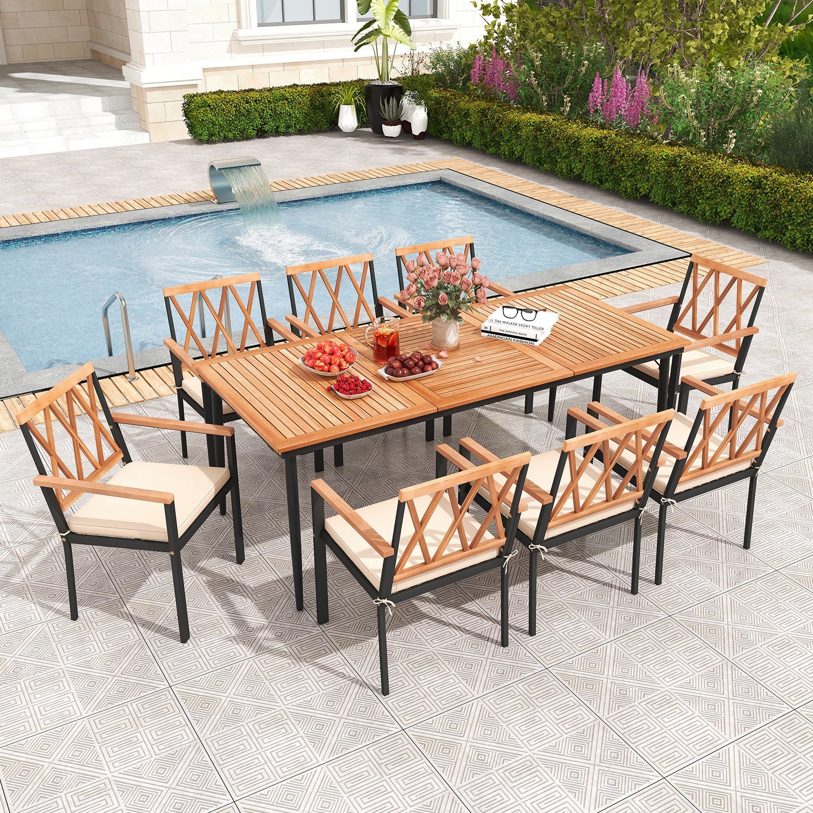 Costway 9-Piece Patio Dining Set w/ 1.9" Umbrella Hole & Seat Cushions 51368247 New