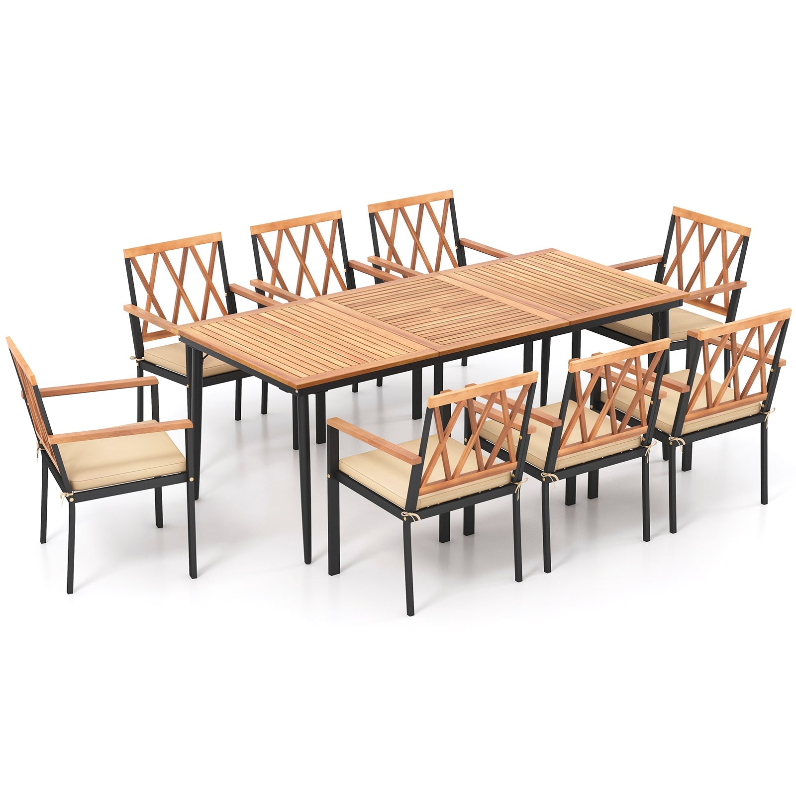 Costway 9-Piece Patio Dining Set w/ 1.9" Umbrella Hole & Seat Cushions 51368247 New