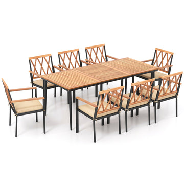 Costway 9-Piece Patio Dining Set w/ 1.9" Umbrella Hole & Seat Cushions 51368247 New