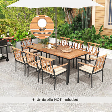 Costway 9-Piece Patio Dining Set w/ 1.9" Umbrella Hole & Seat Cushions 51368247 New