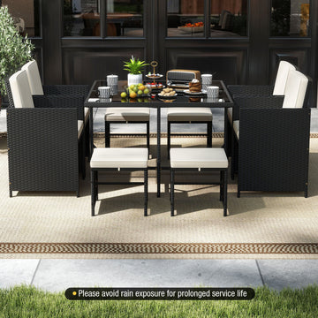 Costway 9-Piece Patio Dining Set Tempered Glass Table Ottoman White 679542381 New