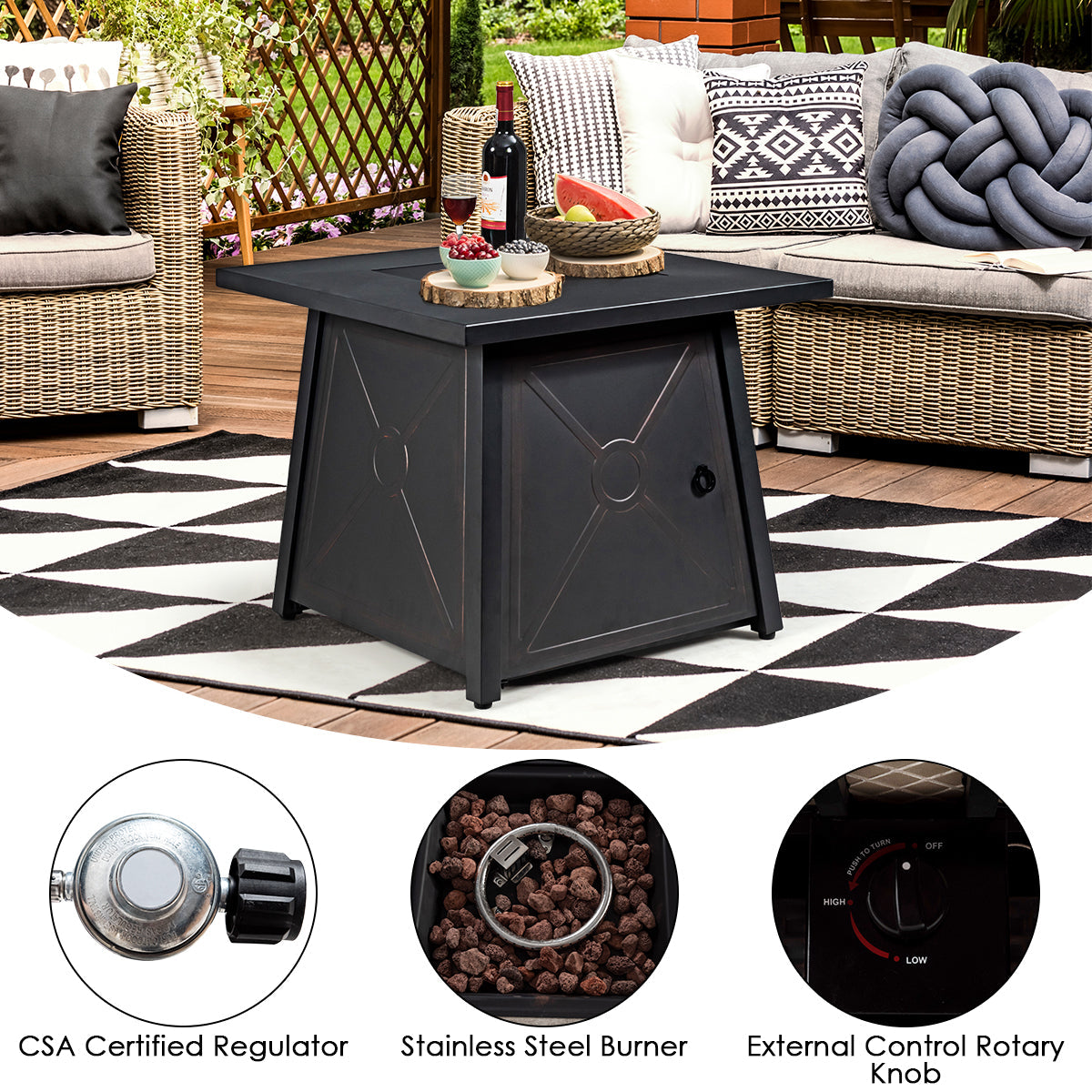 Costway 9 Pc Weatherproof Rattan Patio Conversation Sofa Set w/ 30" Propane Fire Pit Table Red 431725968 New