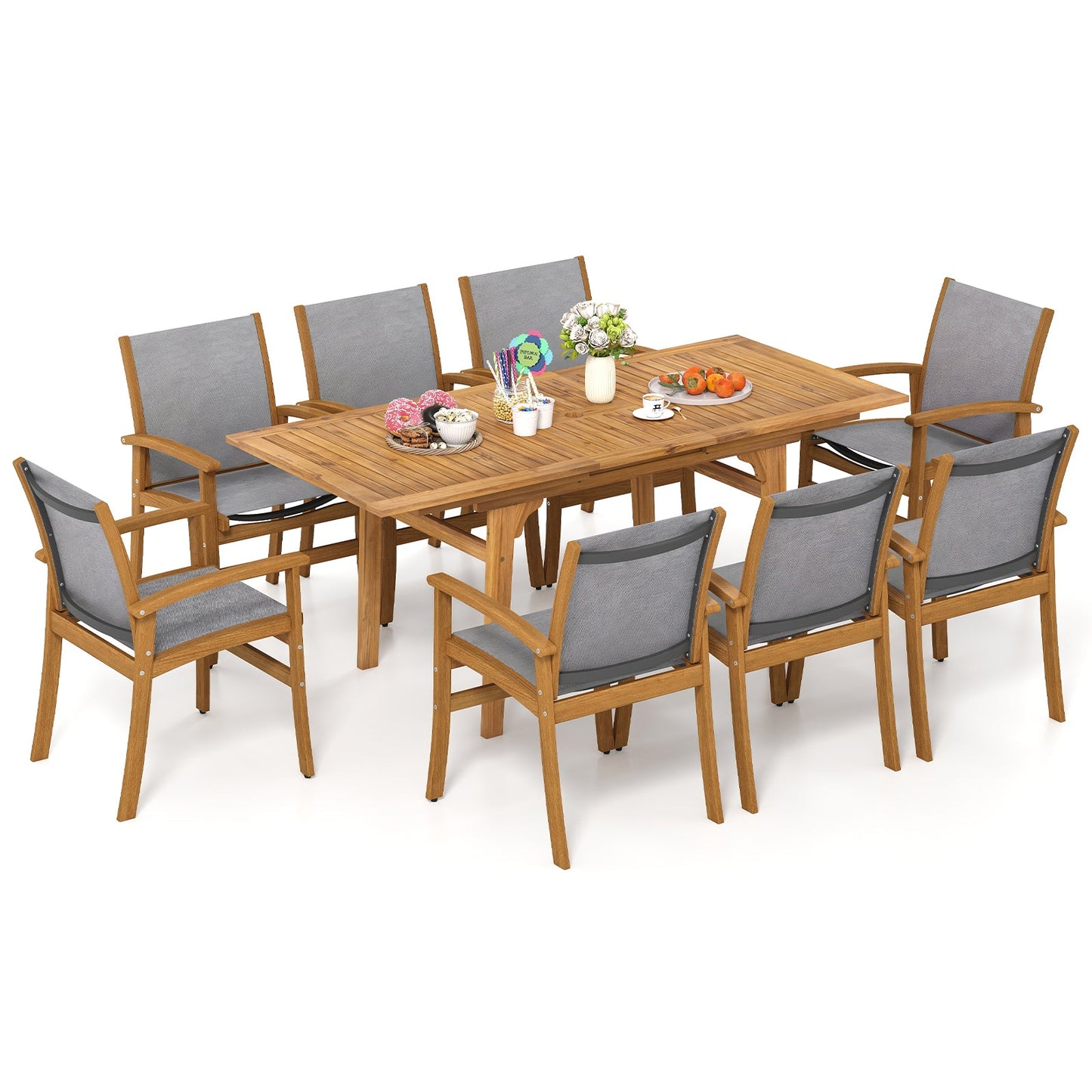 Costway 9-Piece Outdoor Acacia Wood Patio Dining Set for 6-8 68872462 New