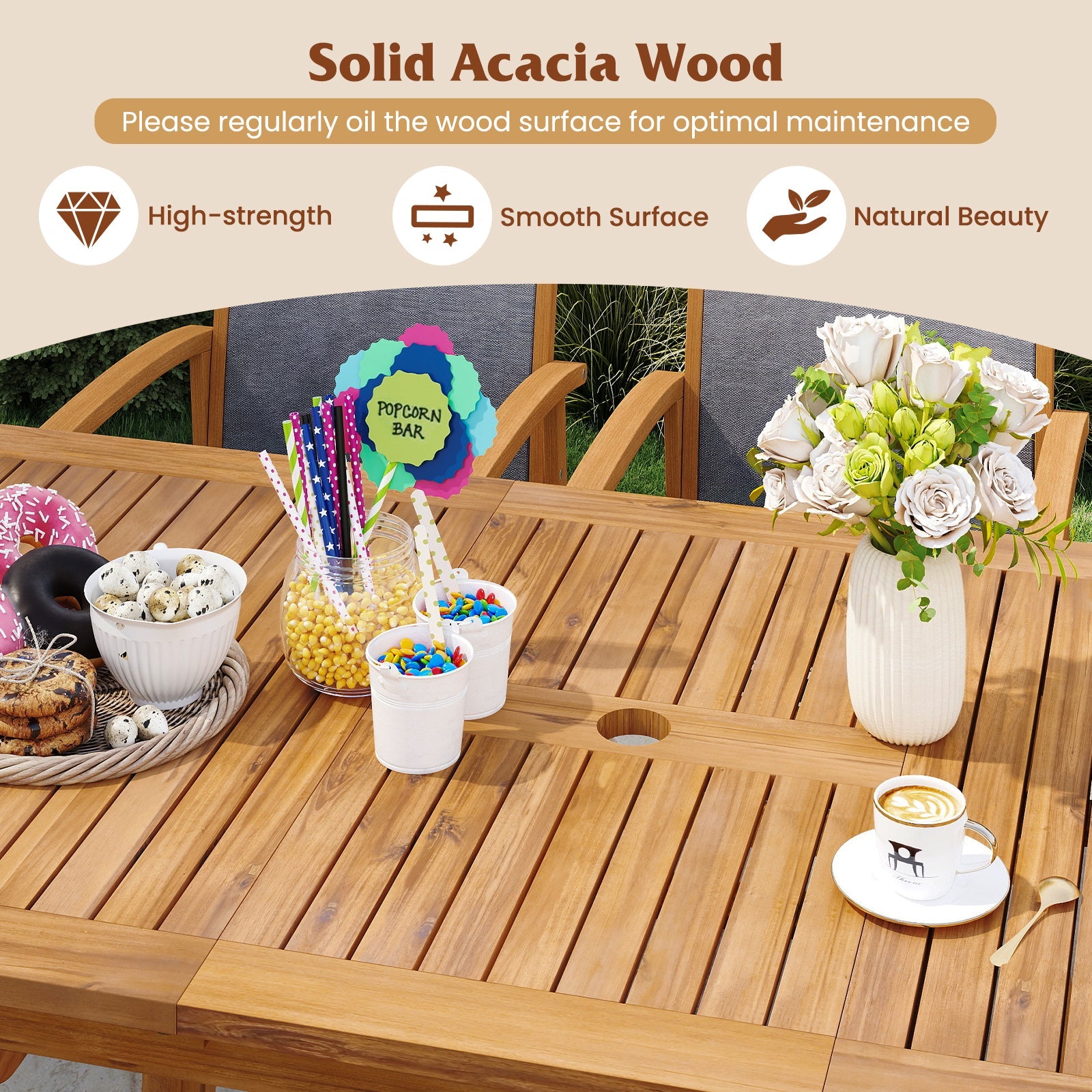 Costway 9-Piece Outdoor Acacia Wood Patio Dining Set for 6-8 68872462 New