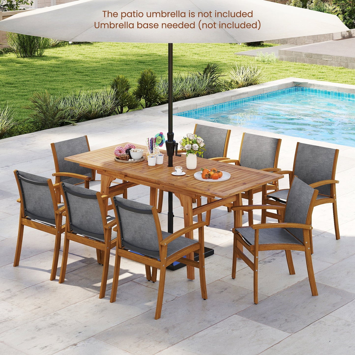 Costway 9-Piece Outdoor Acacia Wood Patio Dining Set for 6-8 68872462 New