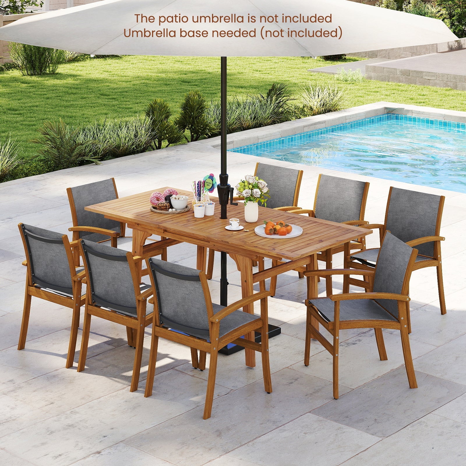 Costway 9-Piece Outdoor Acacia Wood Patio Dining Set for 6-8 68872462 New