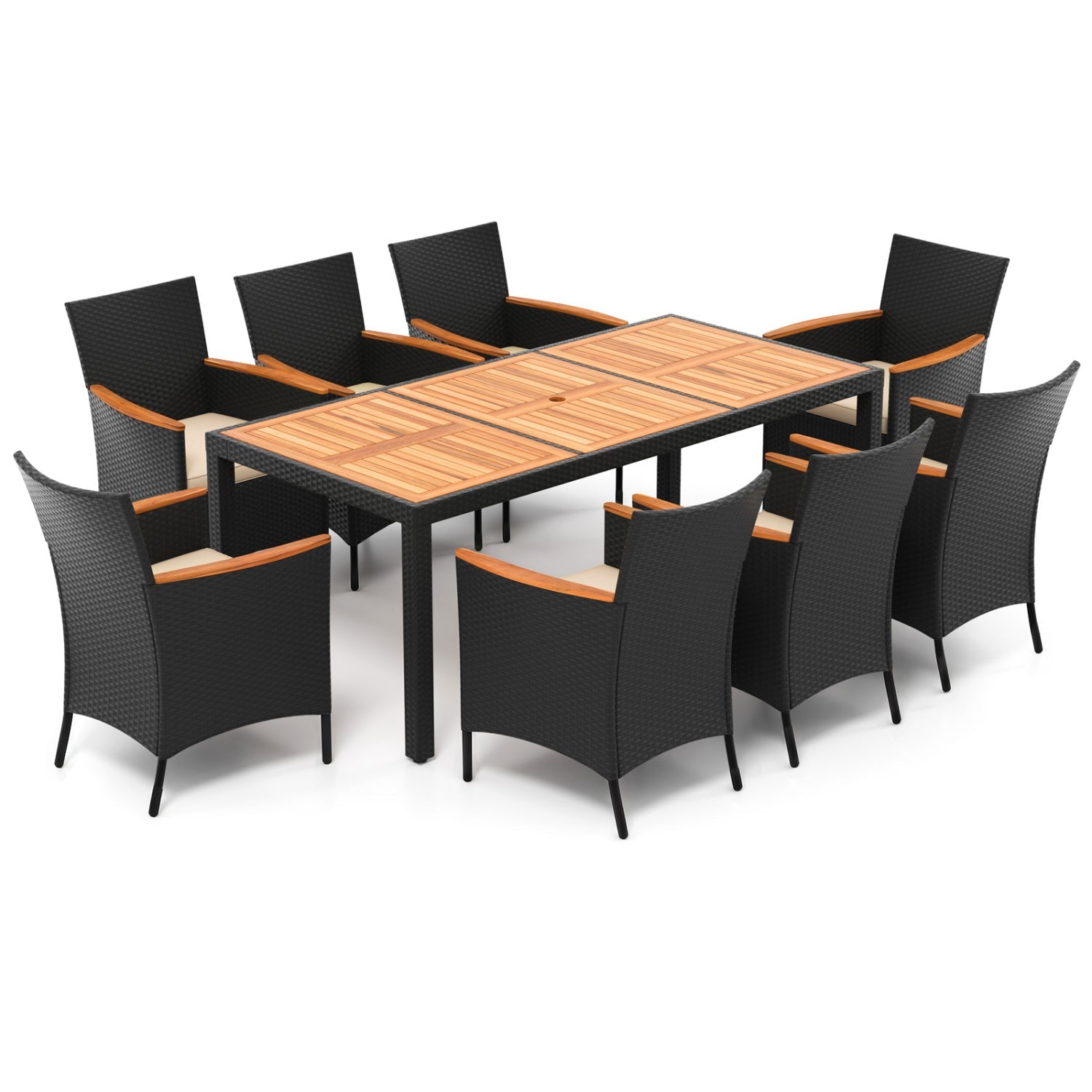 Costway 9-Pc Outdoor Patio Dining Set Acacia Wood Table 25183694 New