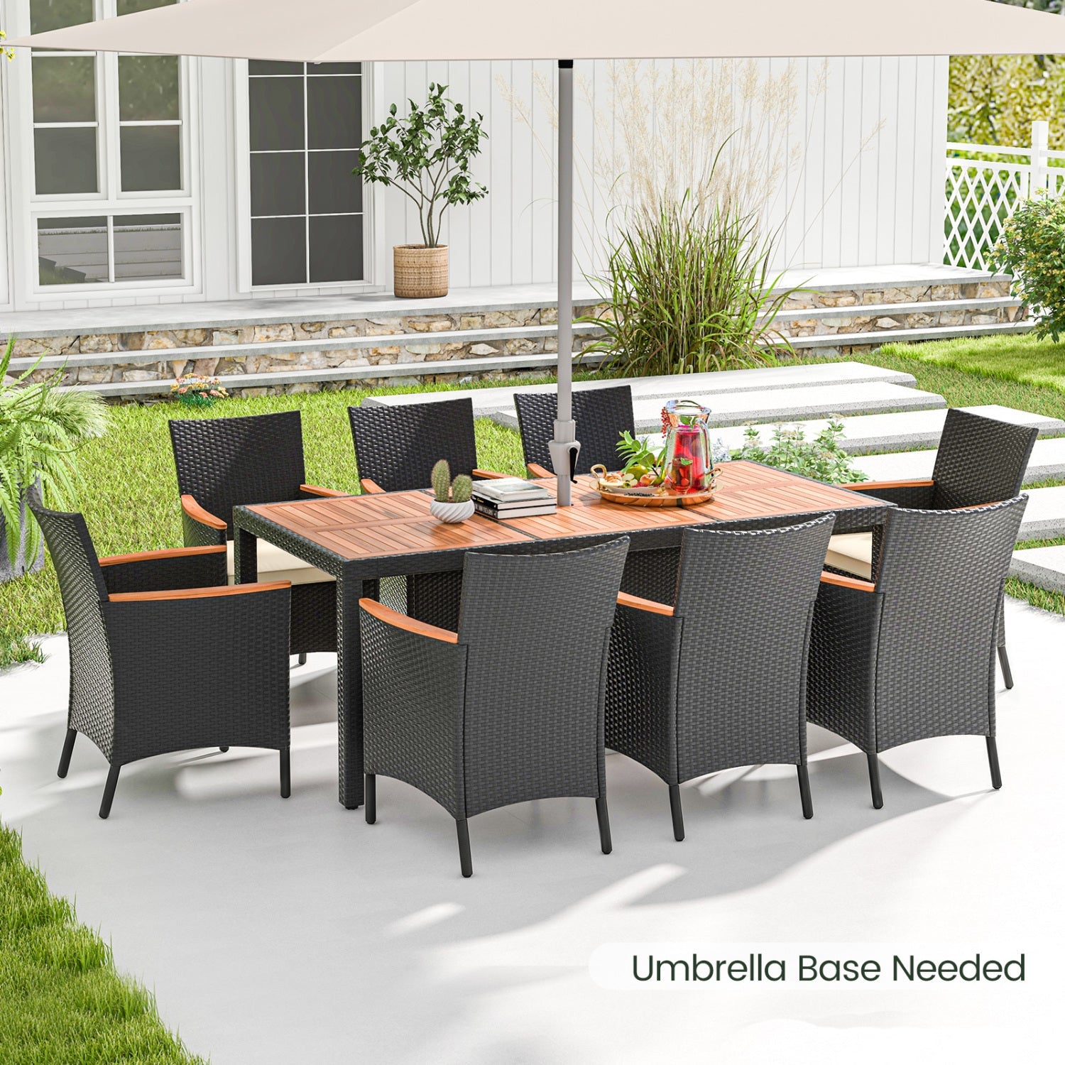 Costway 9-Pc Outdoor Patio Dining Set Acacia Wood Table 25183694 New