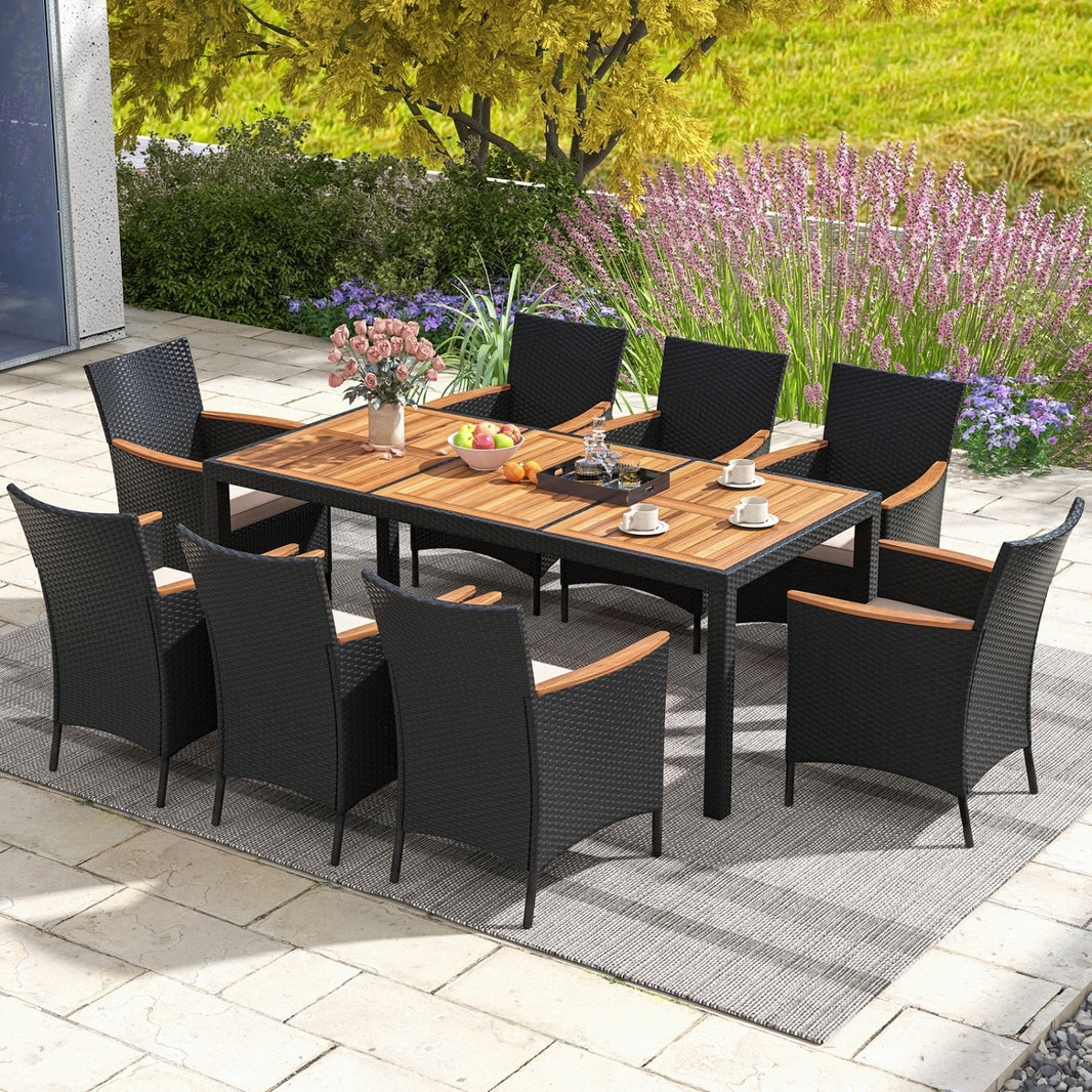 Costway 9-Pc Outdoor Patio Dining Set Acacia Wood Table 25183694 New