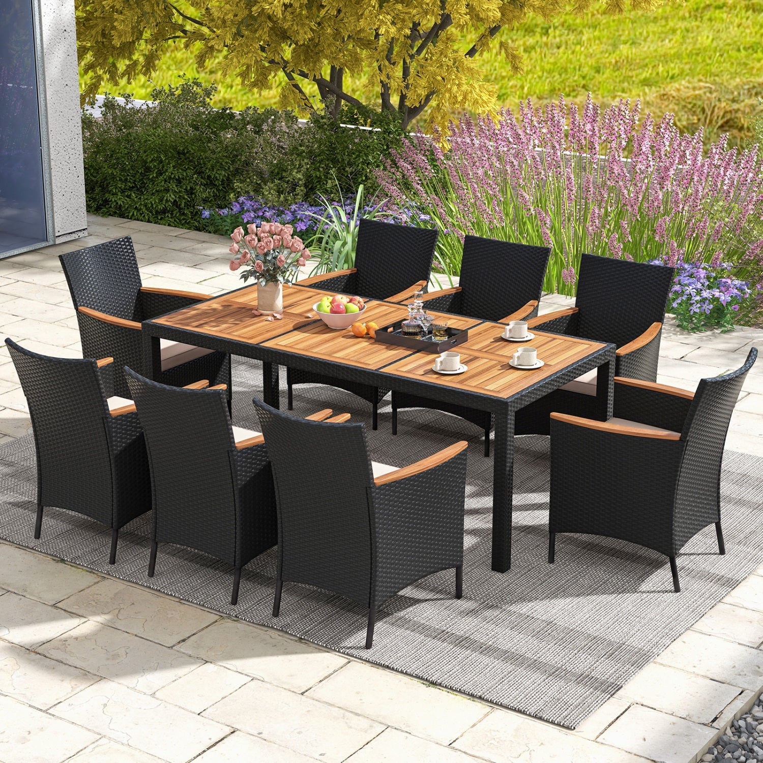Costway 9-Pc Outdoor Patio Dining Set Acacia Wood Table 25183694 New