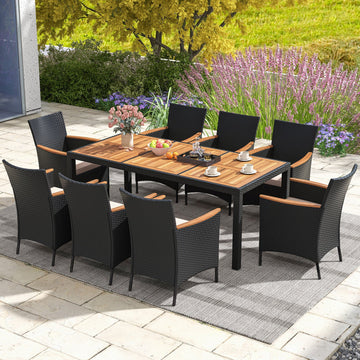 Costway 9-Pc Outdoor Patio Dining Set Acacia Wood Table 25183694 New