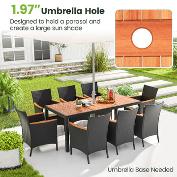 Costway 9-Pc Outdoor Patio Dining Set Acacia Wood Table 25183694 New
