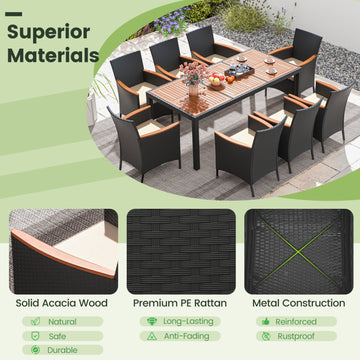 Costway 9-Pc Outdoor Patio Dining Set Acacia Wood Table 25183694 New