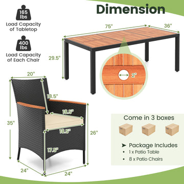 Costway 9-Pc Outdoor Patio Dining Set Acacia Wood Table 25183694 New