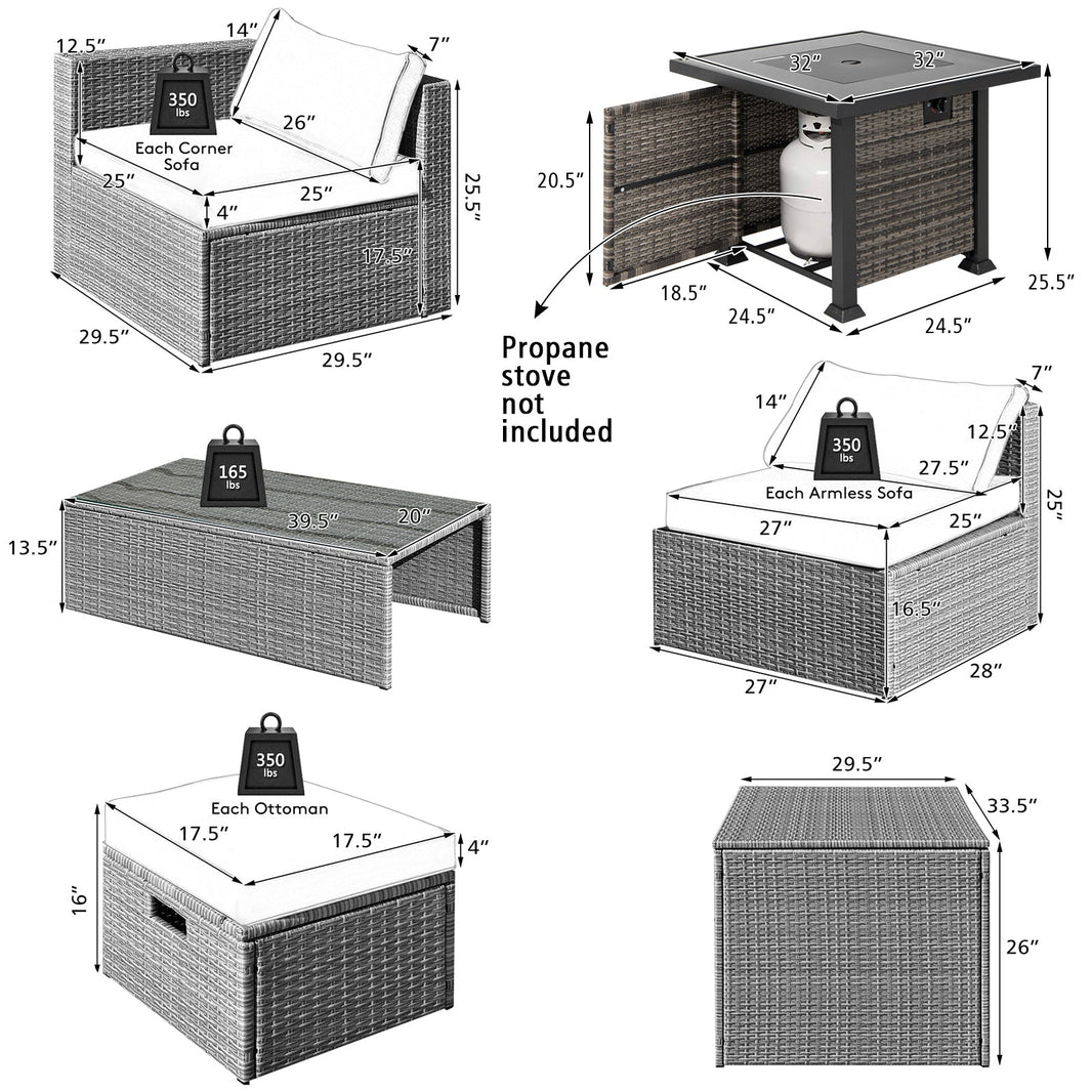 Costway 9-Piece Outdoor Patio Furniture Set w/ 32" Propane Fire Pit Table 73621895 New
