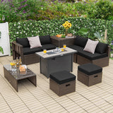 Costway 9-Piece Outdoor Patio Furniture Set w/ 42" Propane Fire Pit Table Black 72359468 New