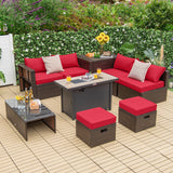 Costway 9-Piece Outdoor Patio Furniture Set w/ 42" Propane Fire Pit Table Black 72359468 New