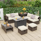 Costway 9-Piece Outdoor Patio Furniture Set w/ 42" Propane Fire Pit Table Black 72359468 New
