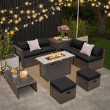 Costway 9-Piece Outdoor Patio Furniture Set w/ 42" Propane Fire Pit Table Black 72359468 New
