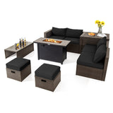 Costway 9-Piece Outdoor Patio Furniture Set w/ 42" Propane Fire Pit Table Black 72359468 New