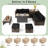 Costway 9-Piece Outdoor Patio Furniture Set w/ 42" Propane Fire Pit Table Black 72359468 New