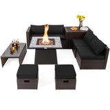 Costway 9-Pc Patio PE Wicker Sectional Sofa Set w/ 50000 BTU Fire Pit Table Black 69853142 New