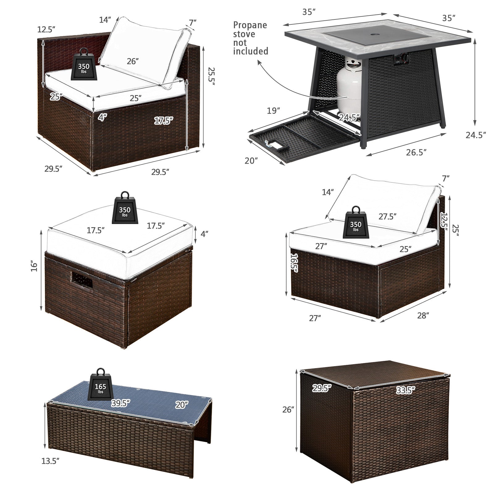 Costway 9-Pc Patio PE Wicker Sectional Sofa Set w/ 50000 BTU Fire Pit Table Black 69853142 New