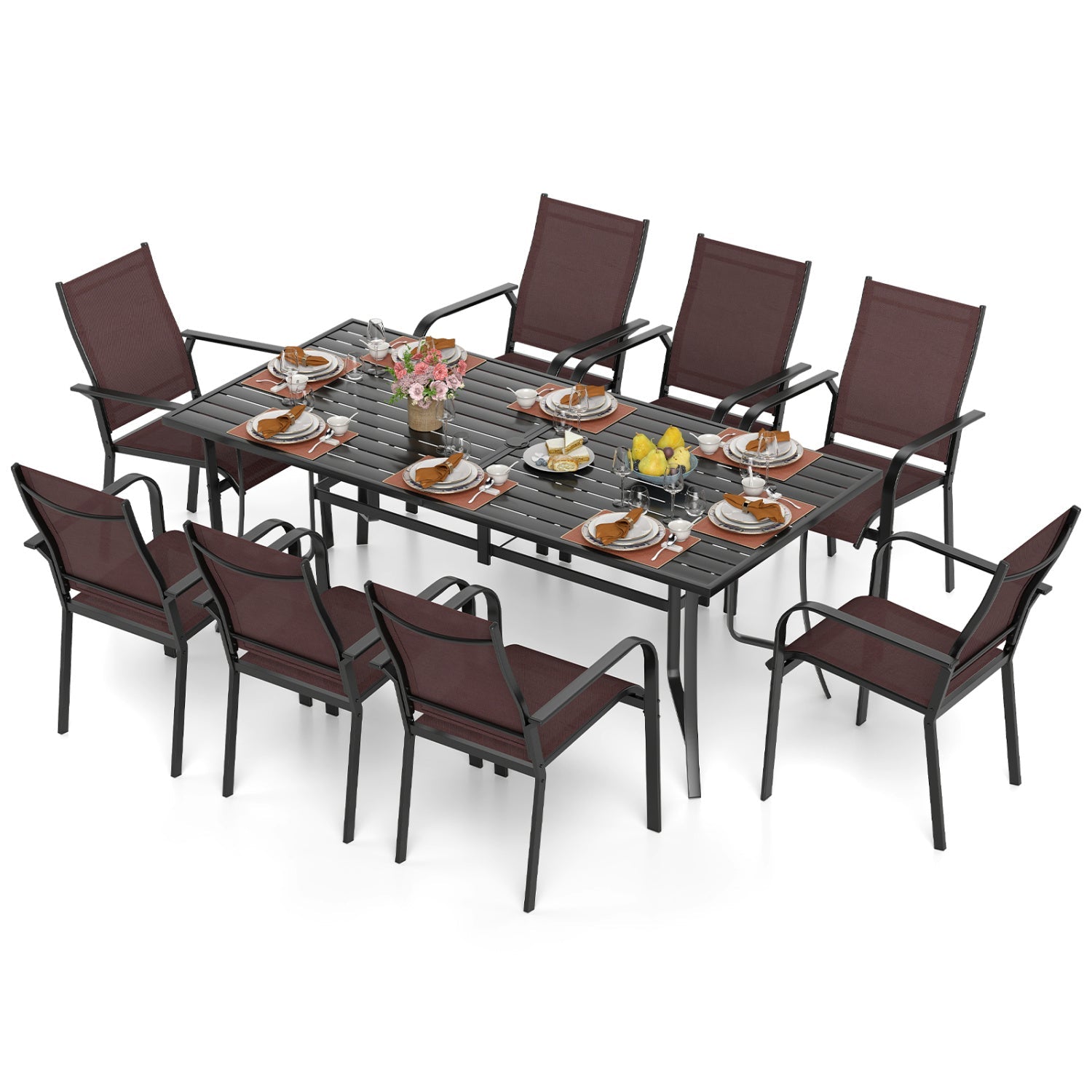 Costway 9-Piece Patio Dining Set for 8 Stackable Chairs Outdoor Rectangular Table 33003855 New